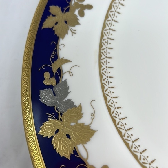Narumi Oscar de la Renta AF002 Gold Leaf Cobalt Bone China 2 Dinner Plates - Picture 7 of 8